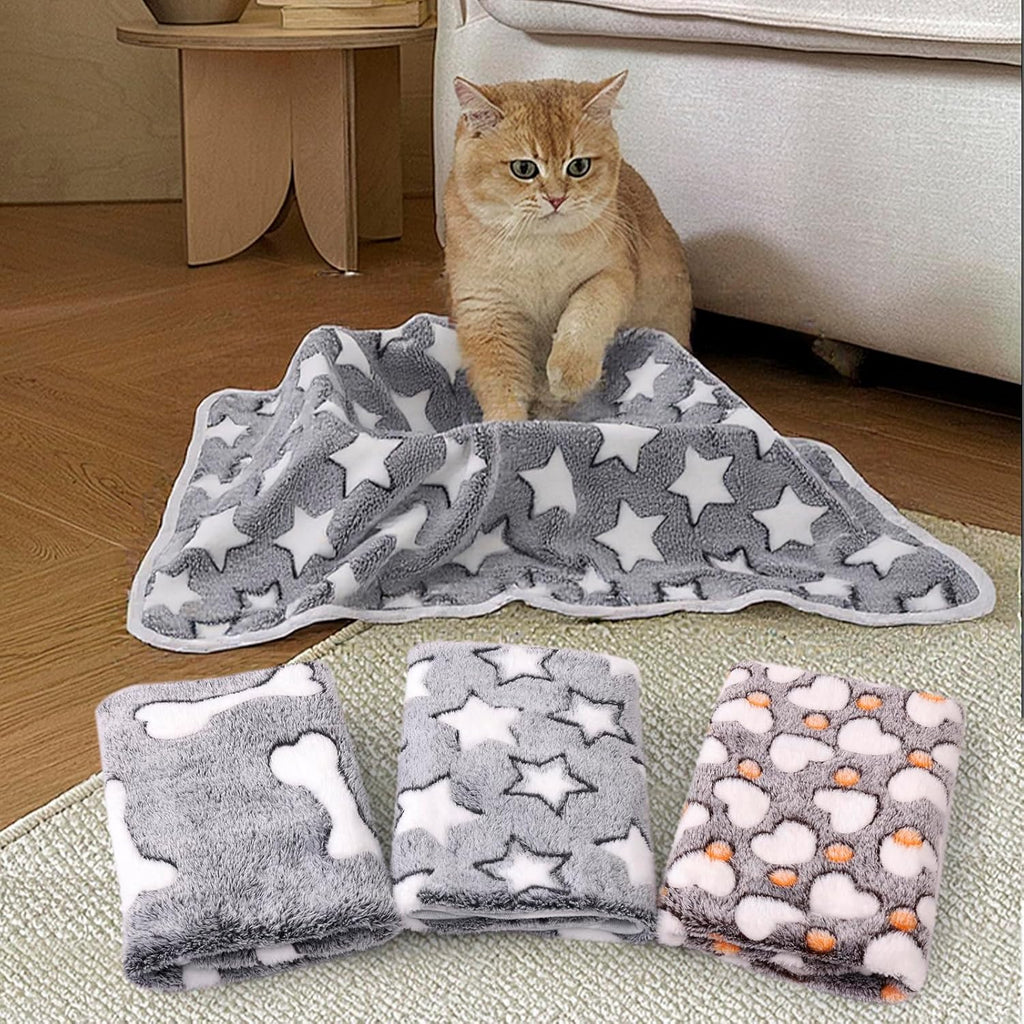 MIWOPET 3 Pack Fleece Pet Blankets Warm Bed Throw for Dogs & Cats 40x30in