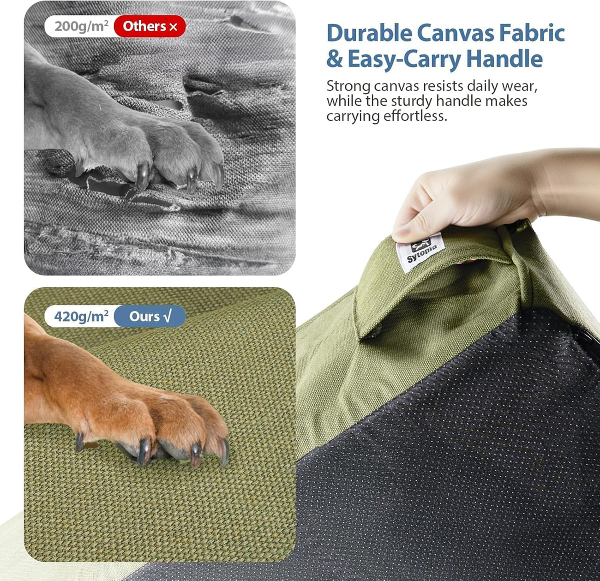 Sytopia Orthopedic Dog Beds for Extra Large Dogs, 7" Extra Thick Memory Foam Canvas Pet Bed with Durable Chew Proof Fabric Cover, Waterproof Liner & Washable Cover, Nonskid Bottom, Green