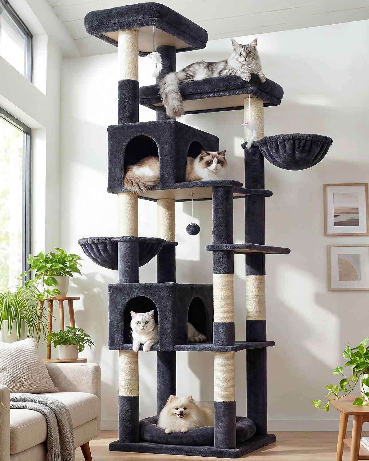 Globlazer Sturdy Extra Large Cat Tower for Indoor Cats, S81C, Dark Grey