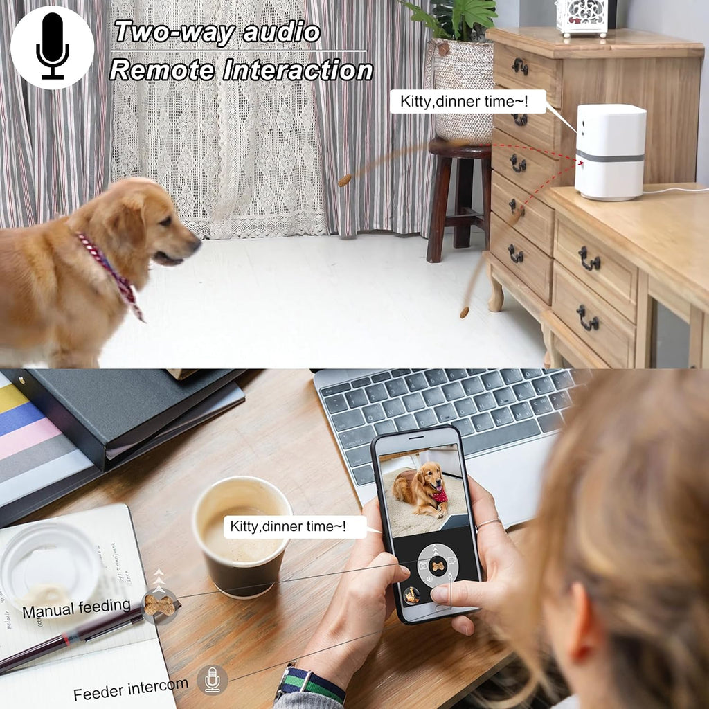 Petalk AI II Dog Camera with Auto Treat Dispenser, No Subscription Fee, 1080p HD, 180° Full-Room View 2-Way Audio, Night Vision, 2.4GHz WiFi Only