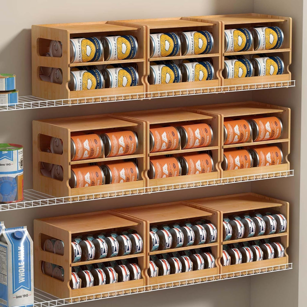 Stackable Bamboo Cat Food Can Organizer, Cat Canned Food Organizer Storage