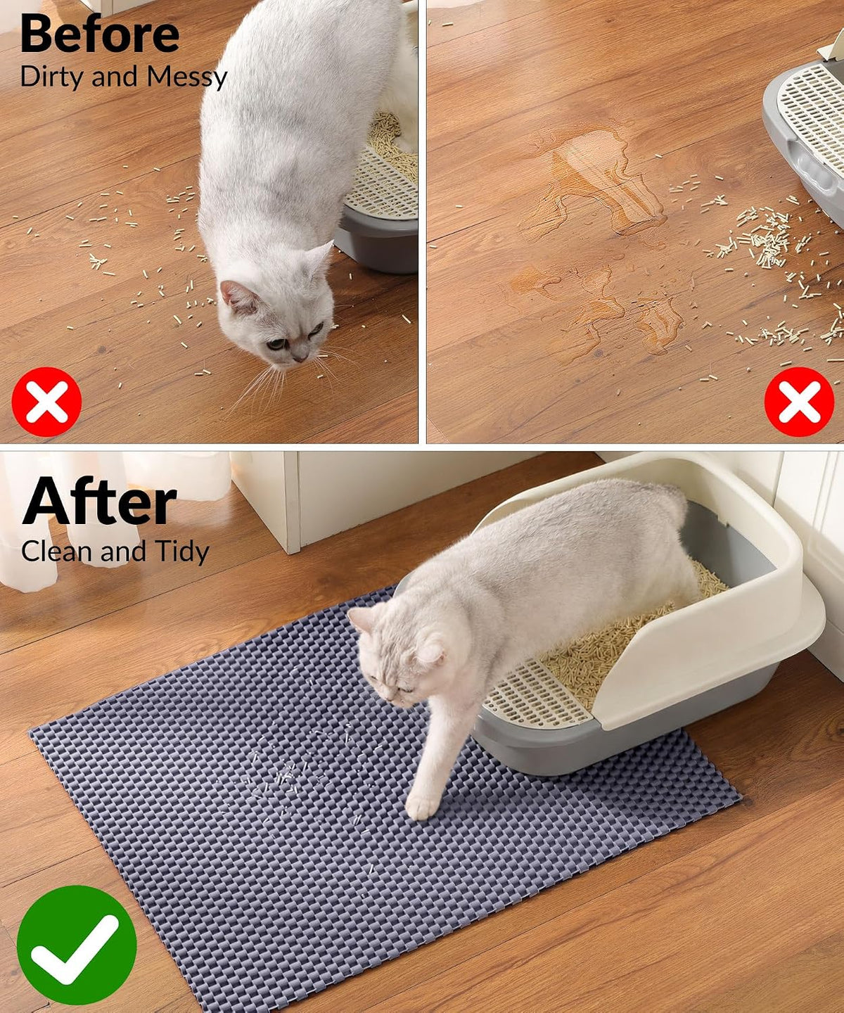 Cooyes Cat Litter Mat - Cut to Fit Any Place, 23"x17" Litter Trapping Mat | for Litter Box, Easy to Clean, Waterproof & Non-Slip Kitty Pad, Scatter Control to Protect The Floor (Grey)