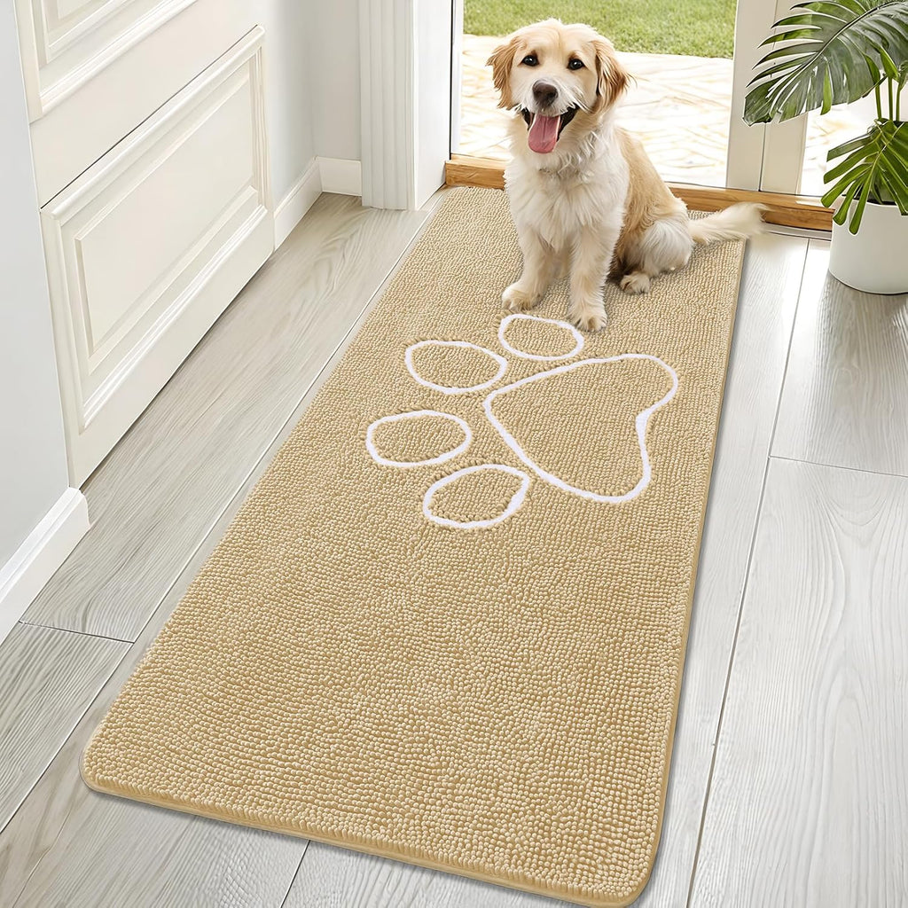 OLANLY Dog Door Mat for Muddy Paws 70x32, Paw Print Design Chenille Mud Mat