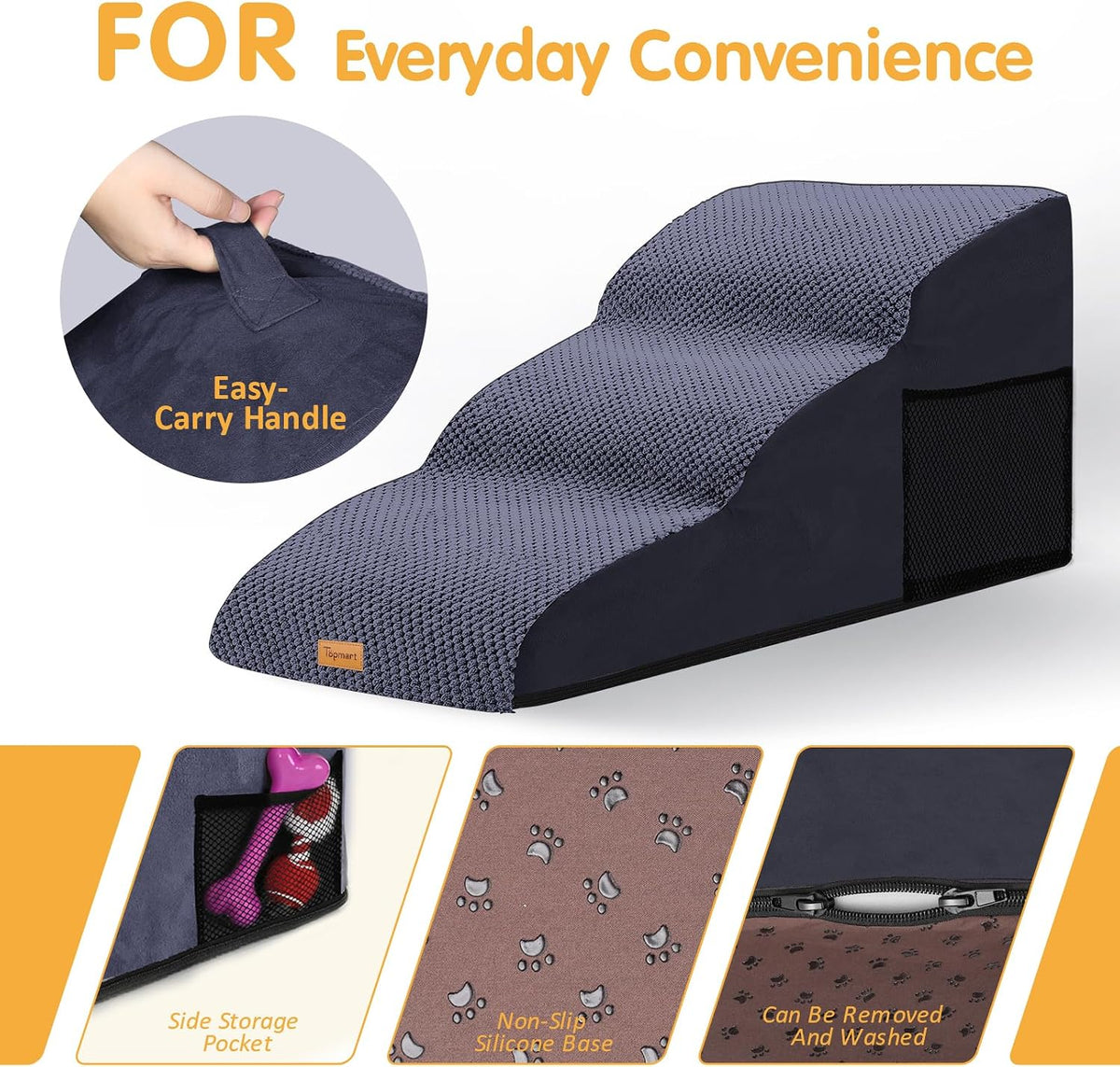 Topmart High Density Extended Foam Dog Ramp&Steps 3 Tiers,15.7" High