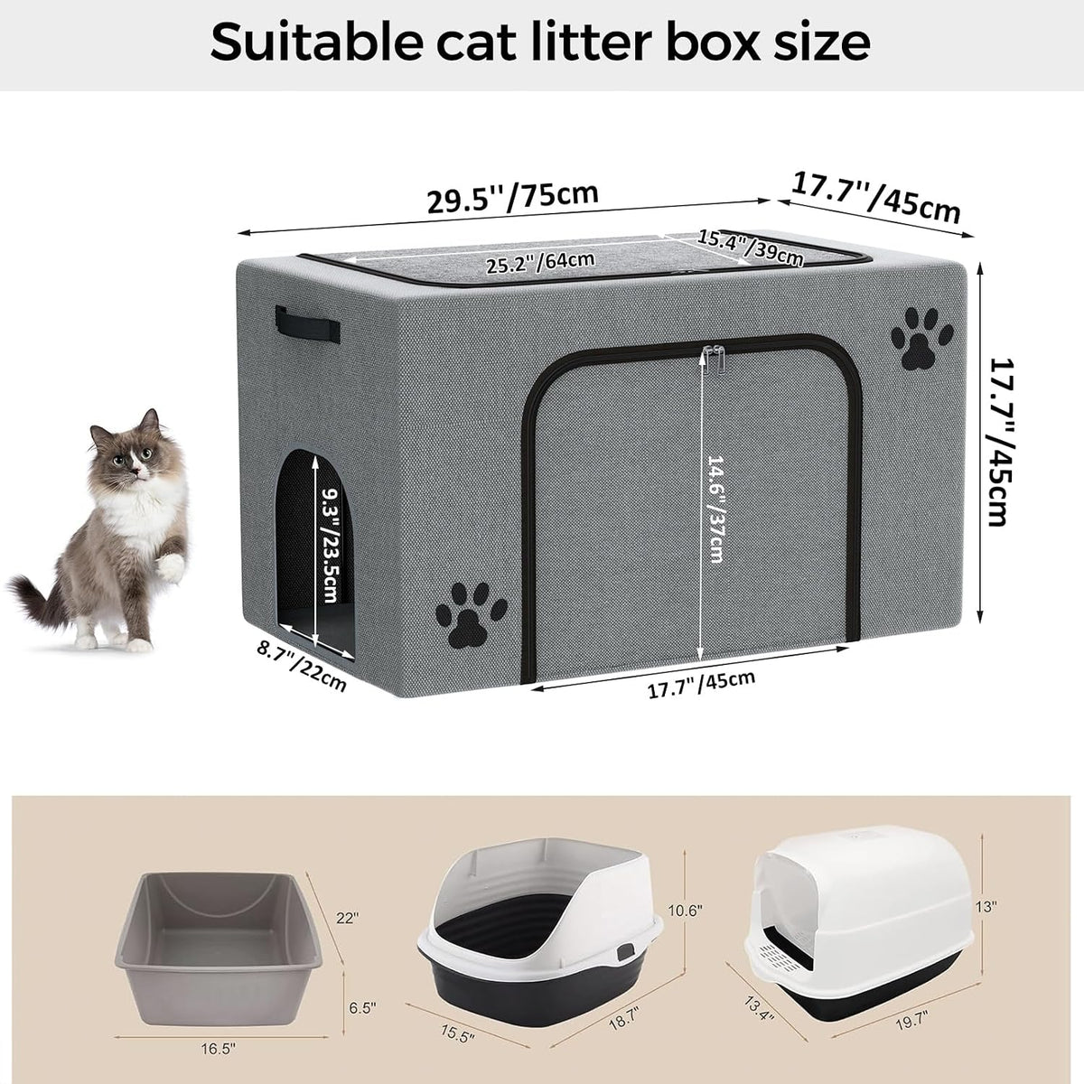 Hidden Cat Litter Box Enclosure with Cat Bed, Foldable Fabric Cat House | Tool-Free Assembly, Front Zipper Access, Spacious Interior, Easy Daily Cleaning, Fits Most Standard Litter Boxes