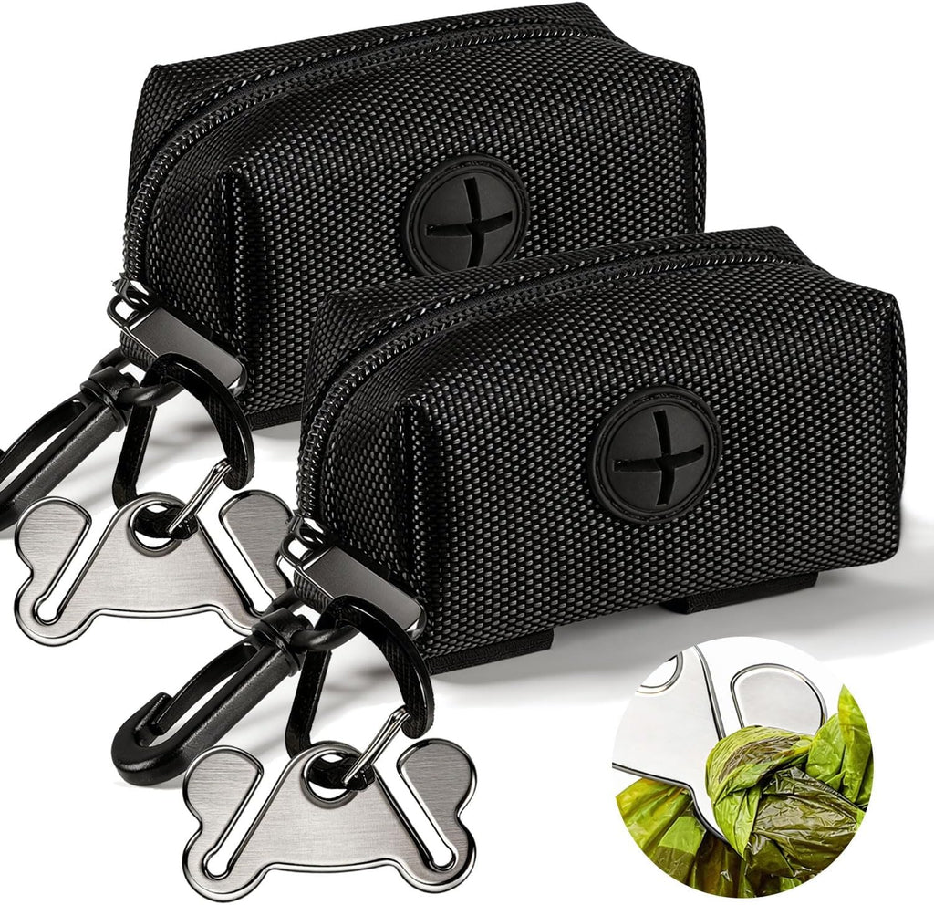 Dog Waste Bag Dispenser Pet Poop Bags Holder for Doggie Waste Bags Dispensers Soft Fabric Zipper Small Doggy Puppy Pouch for Leash Accessory Attachment with Carrier,2PCS Black