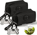 Dog Waste Bag Dispenser Pet Poop Bags Holder for Doggie Waste Bags Dispensers Soft Fabric Zipper Small Doggy Puppy Pouch for Leash Accessory Attachment with Carrier,2PCS Black
