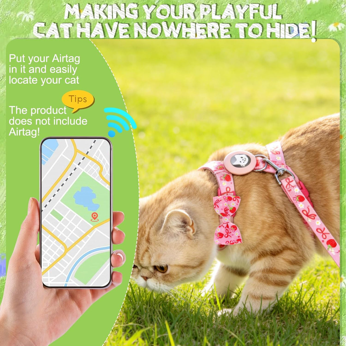 EXPAWLORER Cat Harness and Leash Set Escape Proof Vest with AirTag Holder