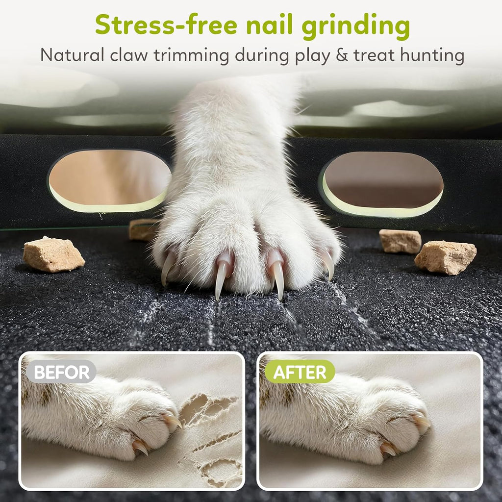 【Large&Thicken Oak 】Cat Nail File Scratcher Puzzle Box,High-Density Furniture Grade Oak,Porous Design,Stimulate Cat Exploratory &Slow Down Eat Speed;Built In Frosted Paper,Polish Their Nail While Play