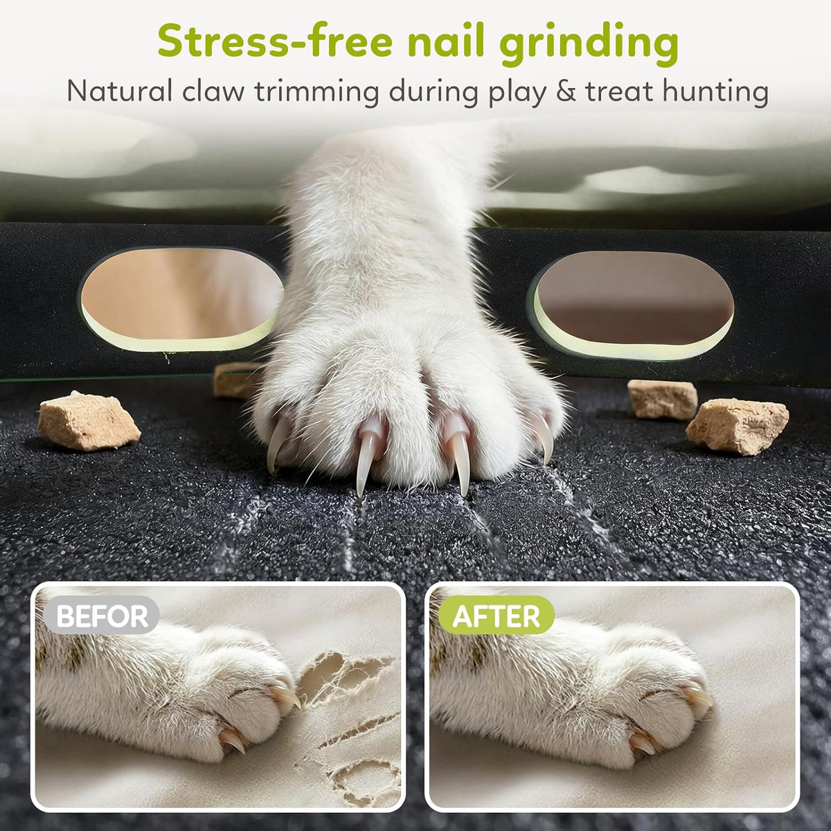 【Large&Thicken Oak 】Cat Nail File Scratcher Puzzle Box,High-Density Furniture Grade Oak,Porous Design,Stimulate Cat Exploratory &Slow Down Eat Speed;Built In Frosted Paper,Polish Their Nail While Play
