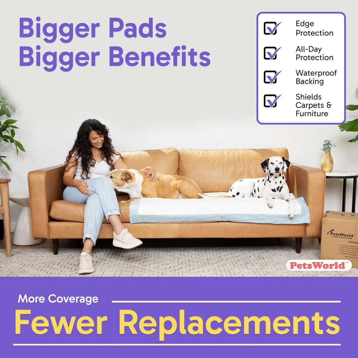 PetsWorld Enormous Dog Pee Pads 37"x54" 25 Count – XXXL Pet Pee Pads for Giant Dogs & Pets, Heavy Duty Leak-Proof Dog Training Pads, Super Absorbent Quick-Dry Potty Pads with Adhesive Tabs (Pack of 2)