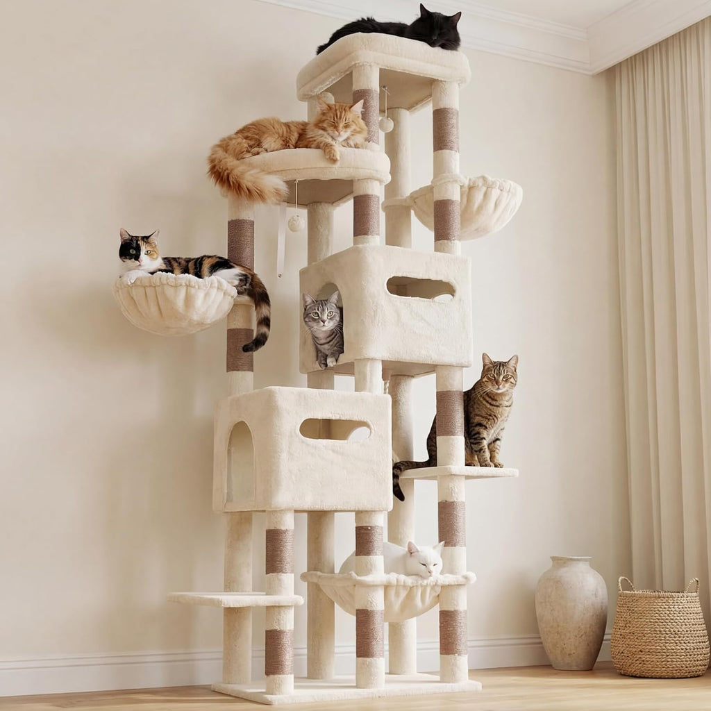 Heybly Cat Tree, 74.8'' Spacious & Tall Cat Tower for Large Cats HCT062MJ-1