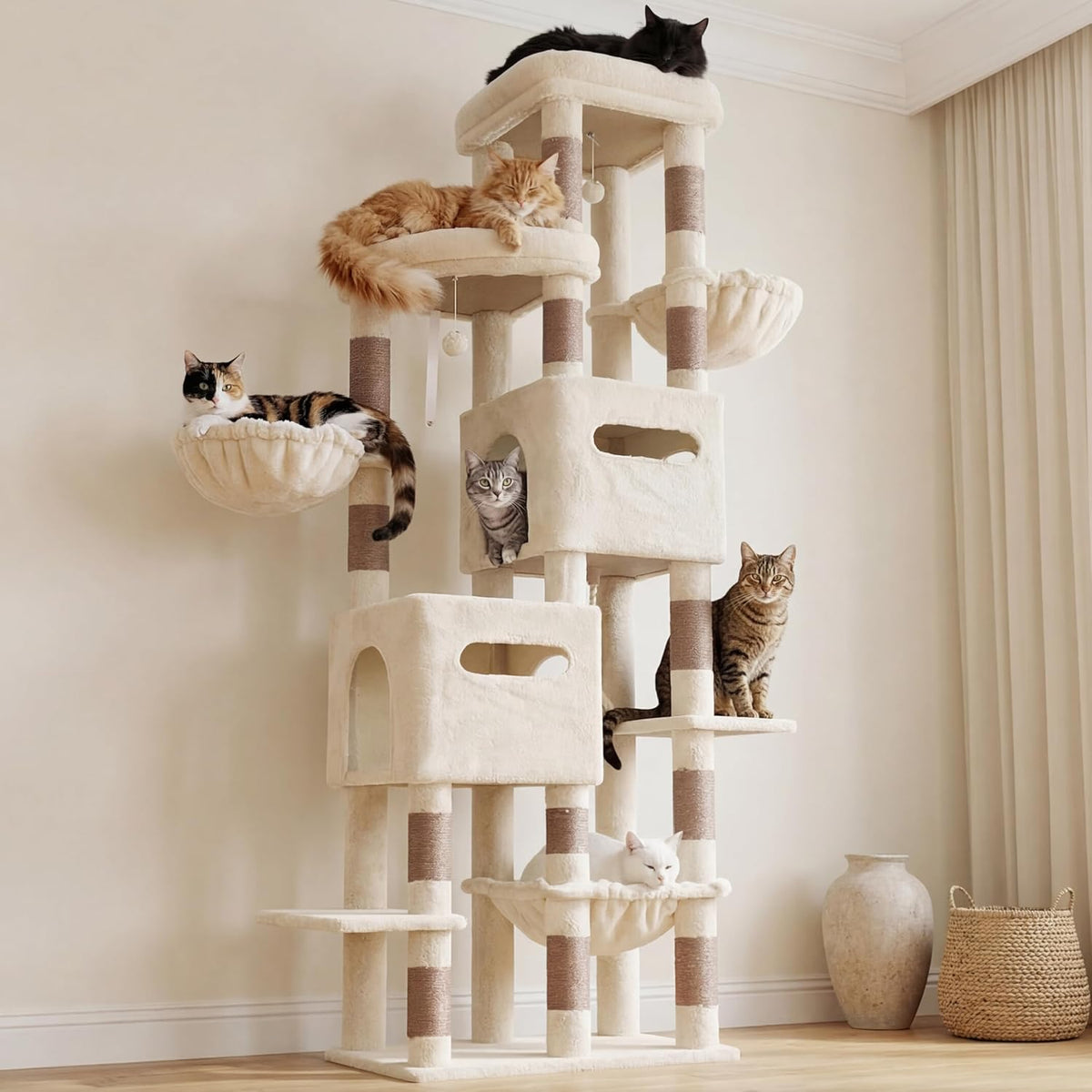 Heybly Cat Tree, 74.8'' Spacious & Tall Cat Tower for Large Cats HCT062MJ-1