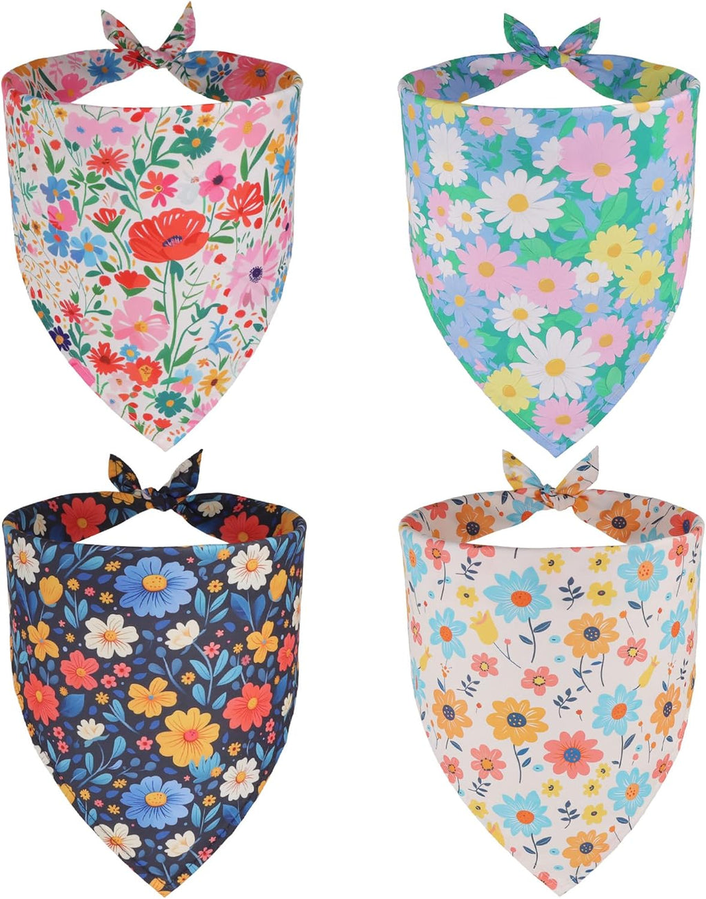 ADOGGYGO Floral Dog Bandanas Girl, 4 Pack Spring Flower Bandana, Large