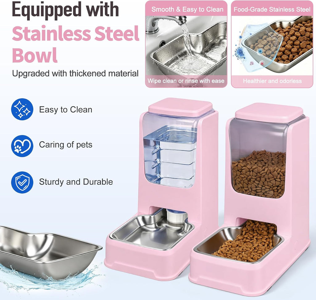 Automatic Cat Dog Feeder and Water Dispenser Set with Stainless Steel Bowl