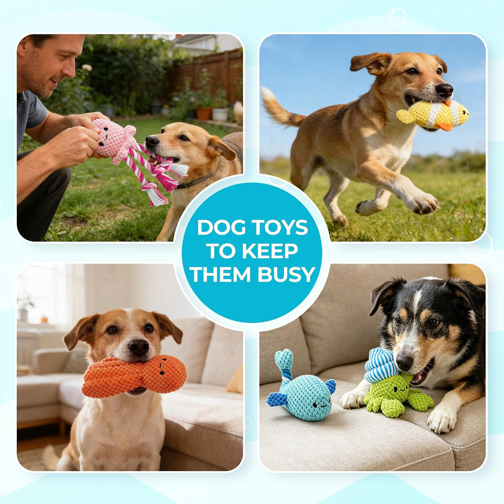 PrimePets 5 Pack Squeaky Dog Toys, Plush Crinkle Dog Toys for Small Medium Dogs, Stuffed Tough Puppy Chew Toy to Keep Them Busy, Interactive Pet Toy