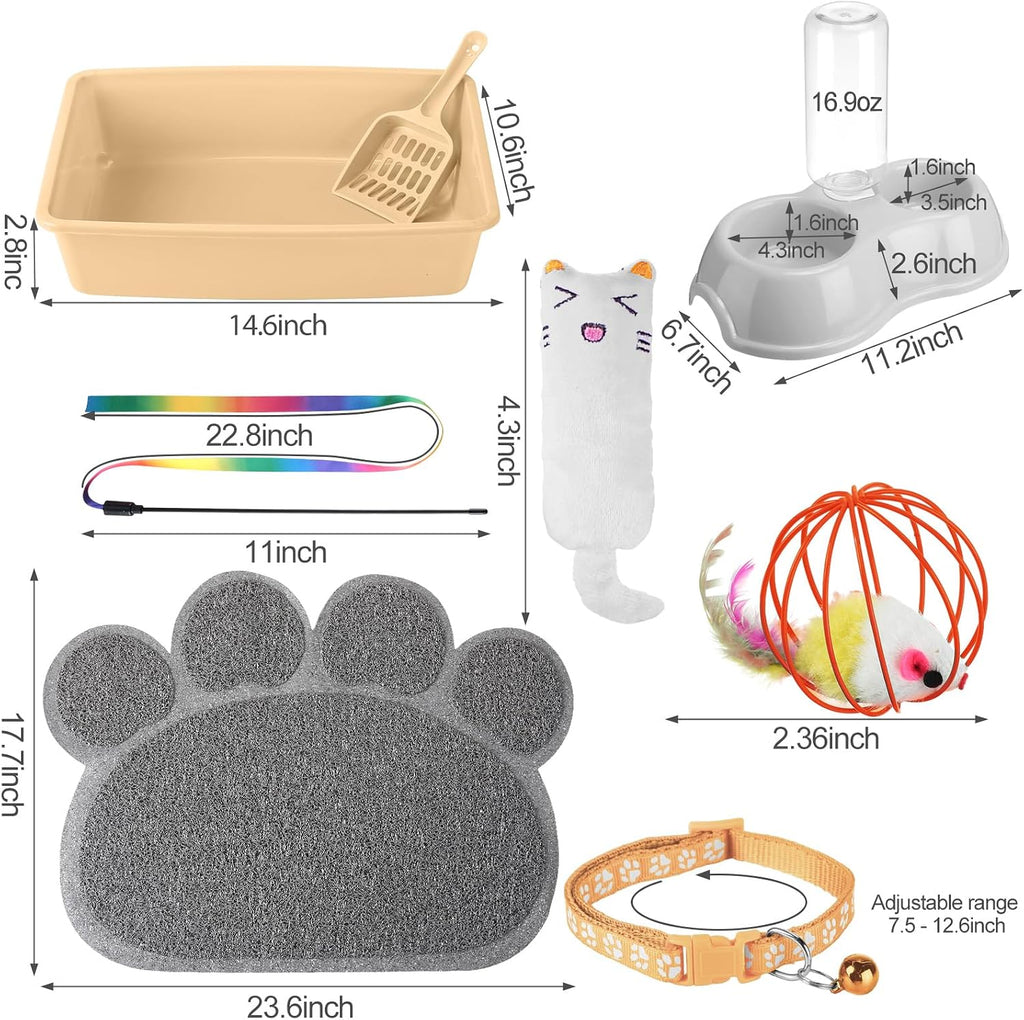 Tioncy 7 Pcs Kitten Litter Box Starter Kit with Mat, Simple, Khaki