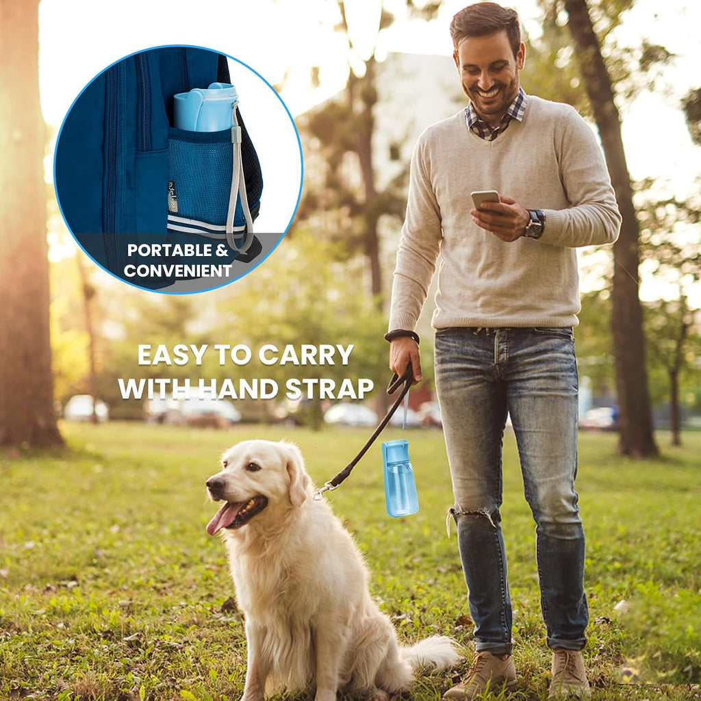 Foldable Dog Water Bottle, Leak Proof Dispenser, SkyBlue, 19oz | Portable Water Dispenser, Dishwasher Safe, for Puppy Small Medium Large Dogs, Pet Drink Cup for Walking Hiking Traveling