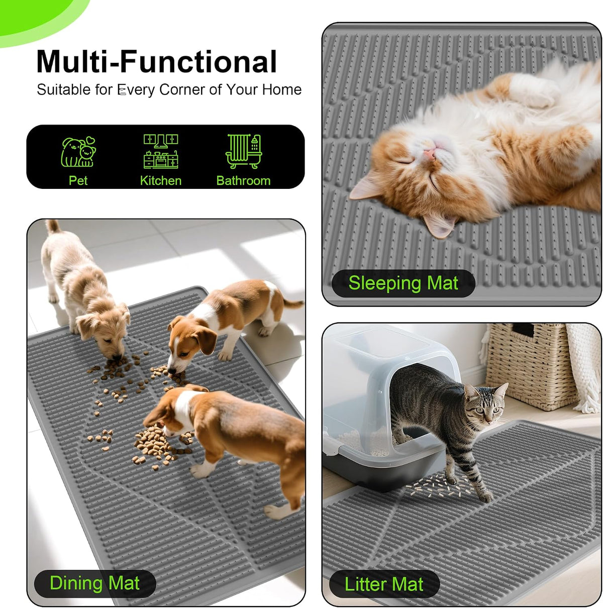 Mofason Rubber Large Cat Litter Mat, Grey Silicone Kitty Cat Litter Box Mat | Waterproof 28"x20" litter matt for cats; easy clean litter trapping catcher mat, cat litterbox mats, large pet mat cat indoor