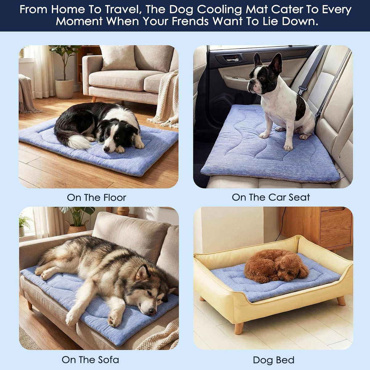 Dog Cooling Mat, Portable & Durable Cooling Mat for Dogs, Physical Heat Absorption, Anti-Slip Cooling Bed for S-Medium Dogs up to 35 lbs (French Bulldog, Beagle, Corgi), 32x20 inches, Blue Wave
