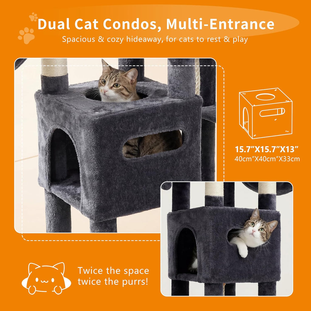 Heybly Cat Tree, 74.8-Inch Spacious & Tall Cat Tower for Large Cats HCT062G
