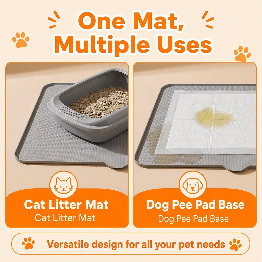 Cat Litter Mat, XL 40"x28" Silicone Litter Box Mat, Tilted Drain Spout | Litter Mat Fit 1-2 Boxes, Extra Wide Kitty Litter Mat, Waterproof Urine Proof, Non-Slip, Easy to Clean, High Edge