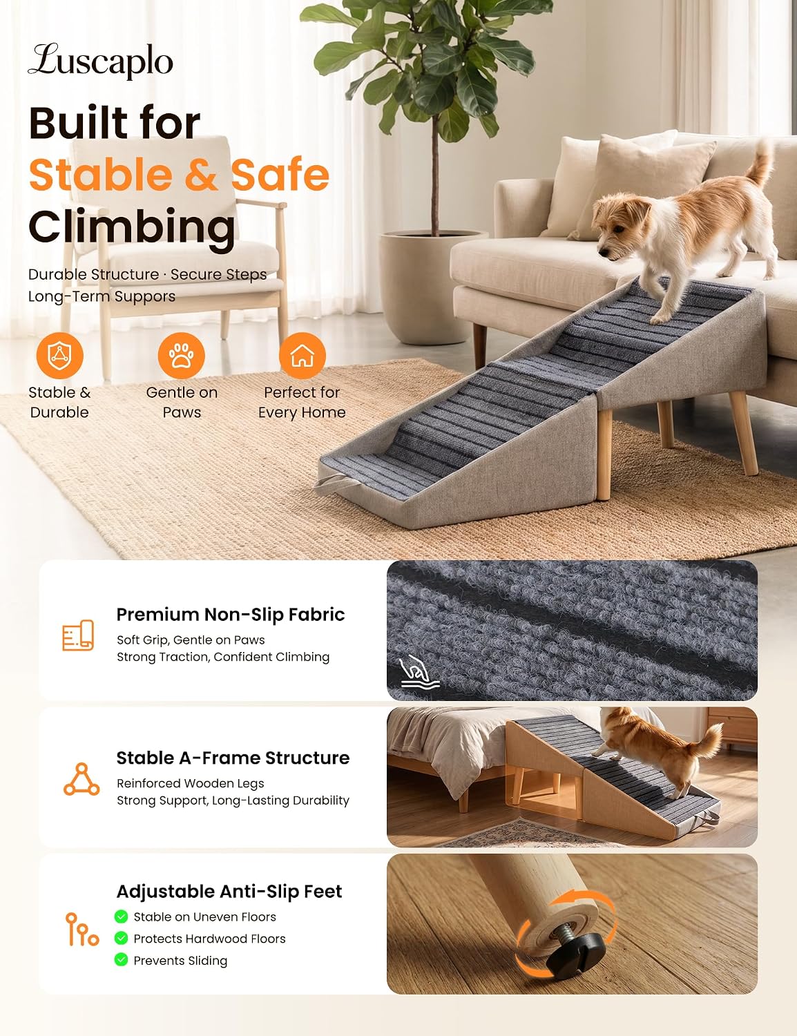 Dog Ramp for Small & Large Dogs, Pet Stairs for Bed & Couch, 2-in-1, 19" H