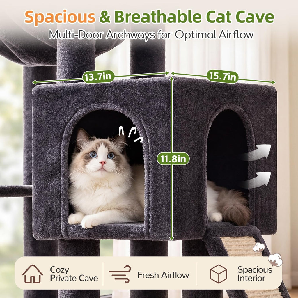 Globlazer Heavy Duty Cat Tree Tower for Large Indoor Cats, F52J, Dark Grey