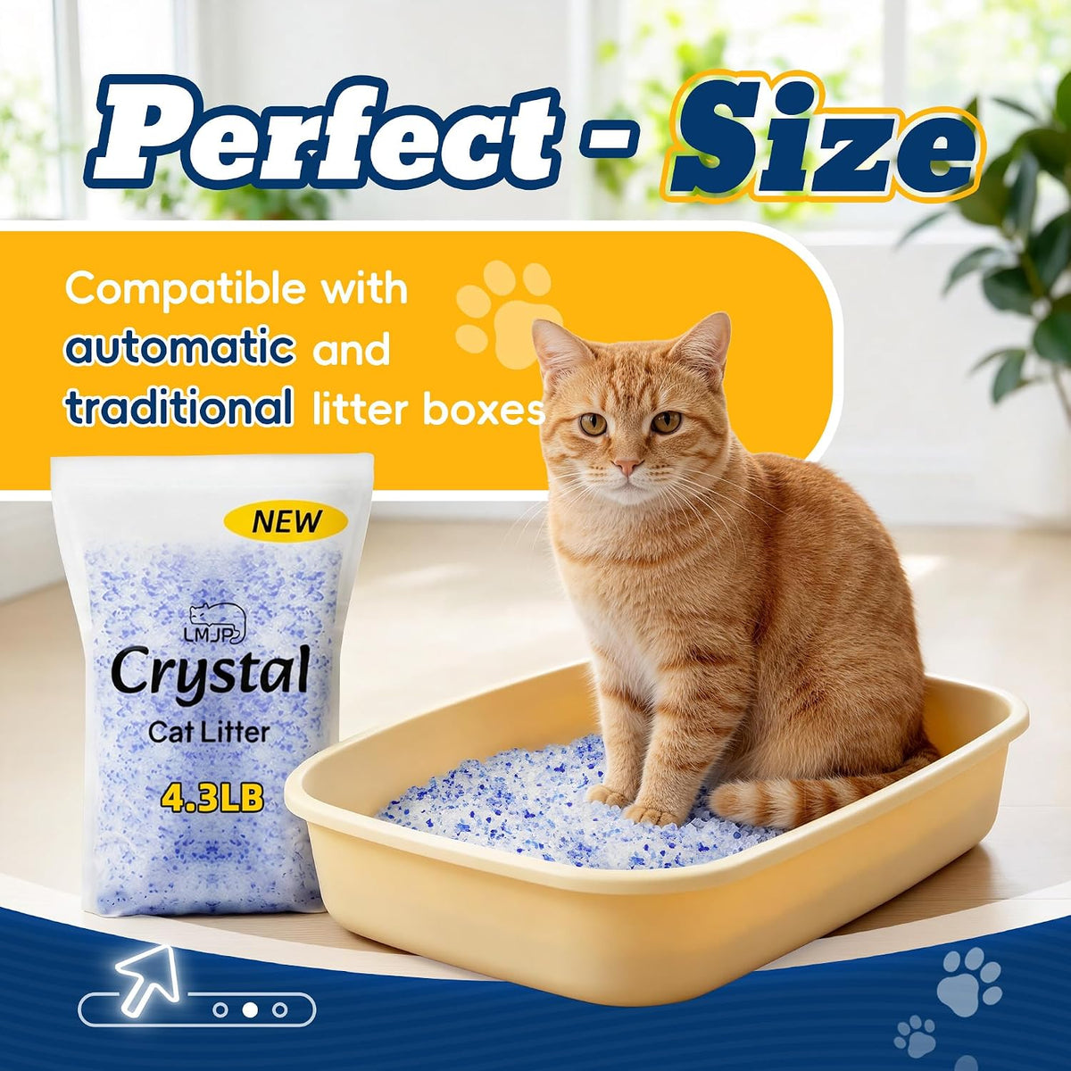 LMJP Crystal Cat Litter for Long-Lasting Odor Control, Non-Clumping, 8.6lb