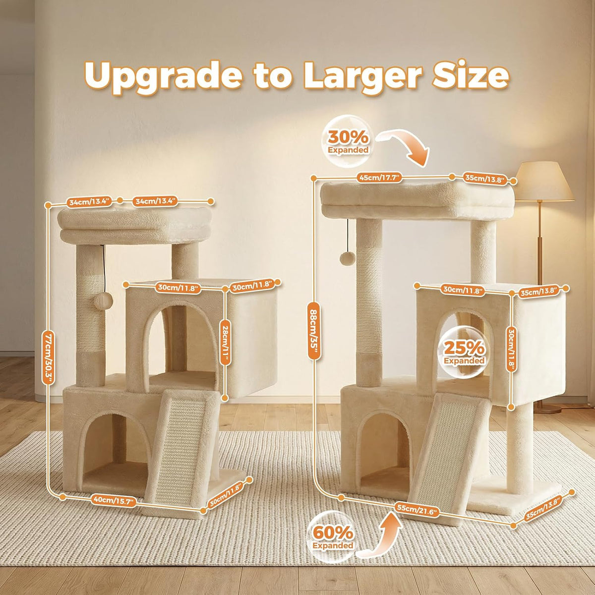 PAWZ Road Cat Tree, 35" Cat Tower with Dual Condos for Indoor Cats, Beige