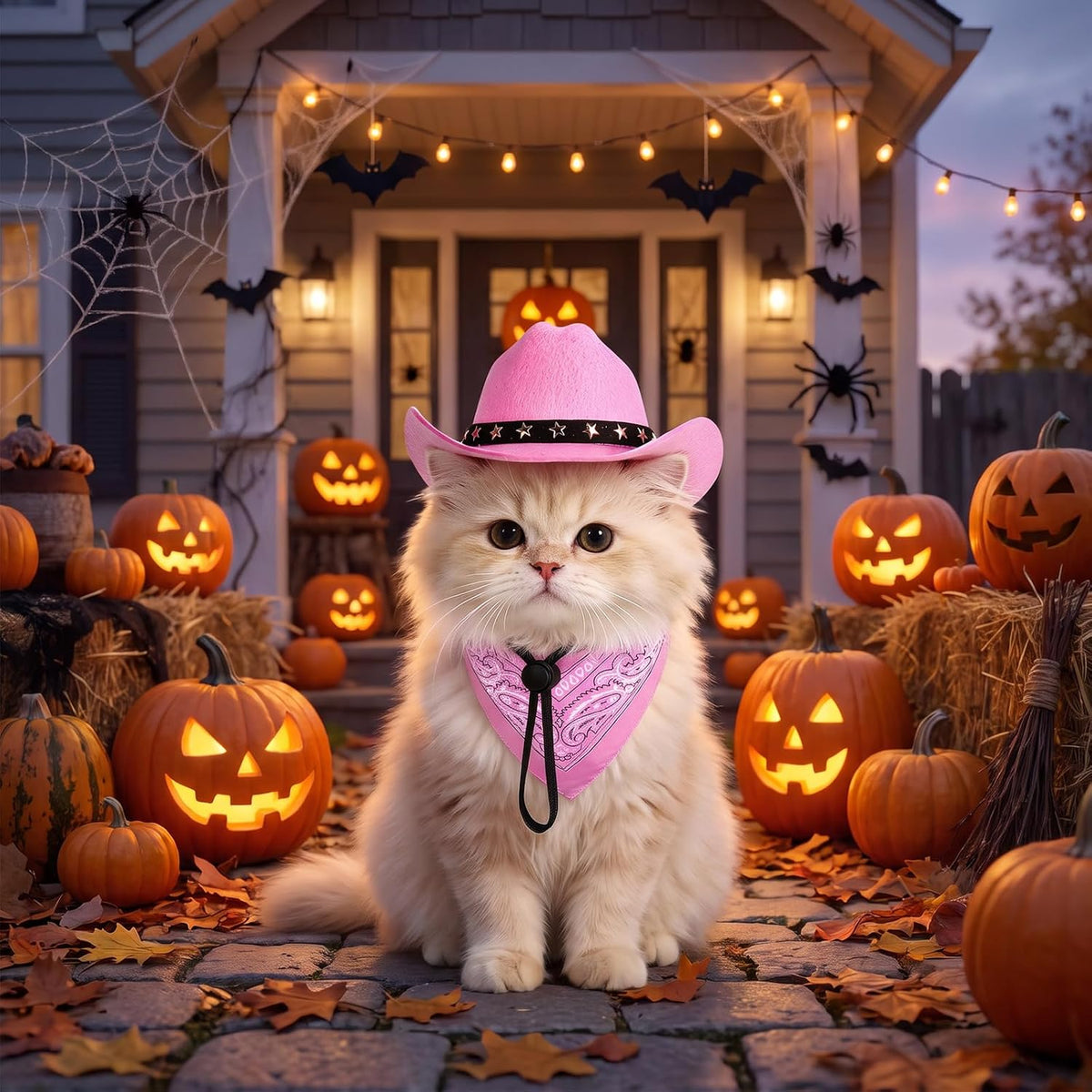Pet Cowboy Costume, Dog Cowboy Hat with Bandana Scarf, Adjustable Cat Cowboy Hat for Party Cosplay Christmas, Halloween Cowboy Costumes for Small Pet Dogs Cats (Pink, Medium)