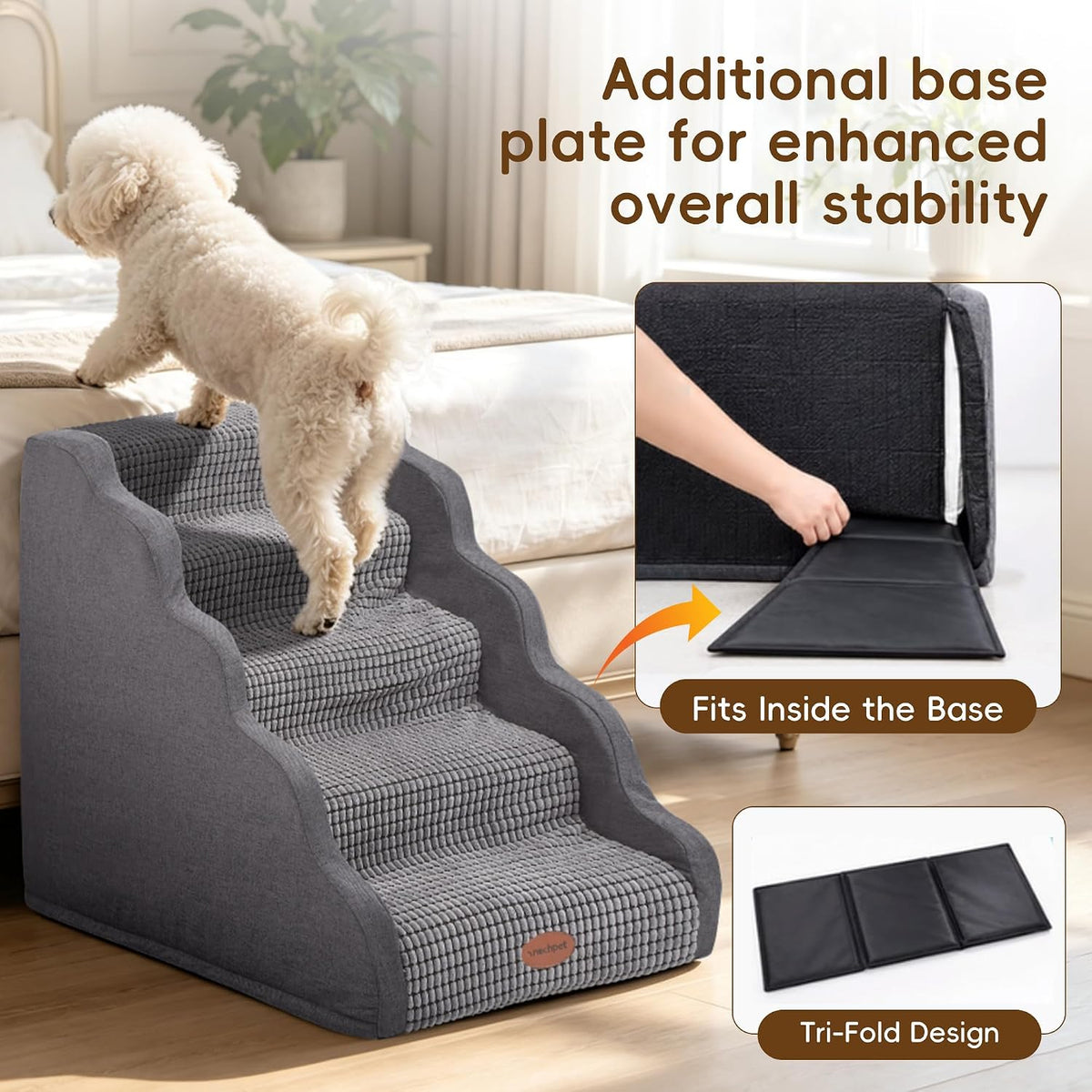 Woochpet 5-Step Dog Stairs, 23.6" Foam Pet Steps for High Beds & Couches