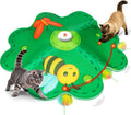 FEELNEEDY Rechargeable Cat Toys, 2 in 1 Hide and Seek Game Interactive Cat Toy, Movable LED Red Dot, Concealed Feathers, Durable Exercise Toys for Indoor Cats, Bored Adult Cats Wand Toy, Green