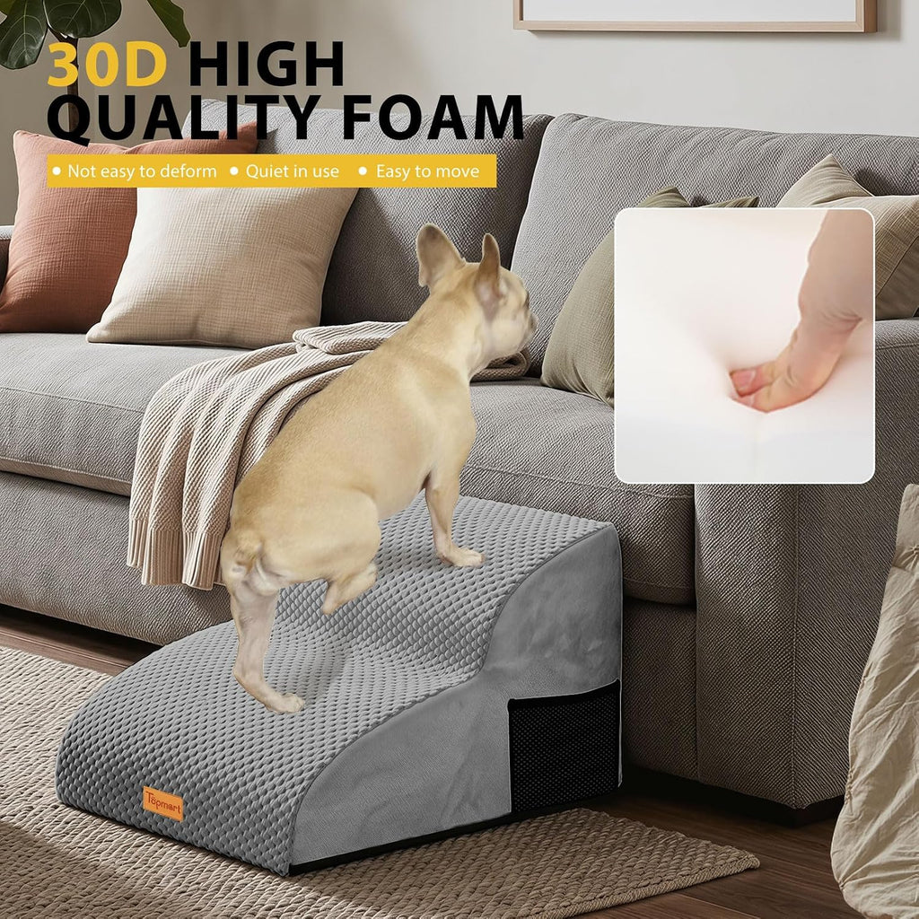 2-Step Dog Stairs for Small Dogs, Non-Slip Foam Pet Steps for Low Couch Bed