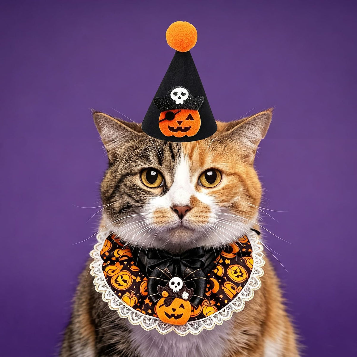 Cat Halloween Pumpkin Costume Set, Funny Halloween Outfit for Cats & Puppy