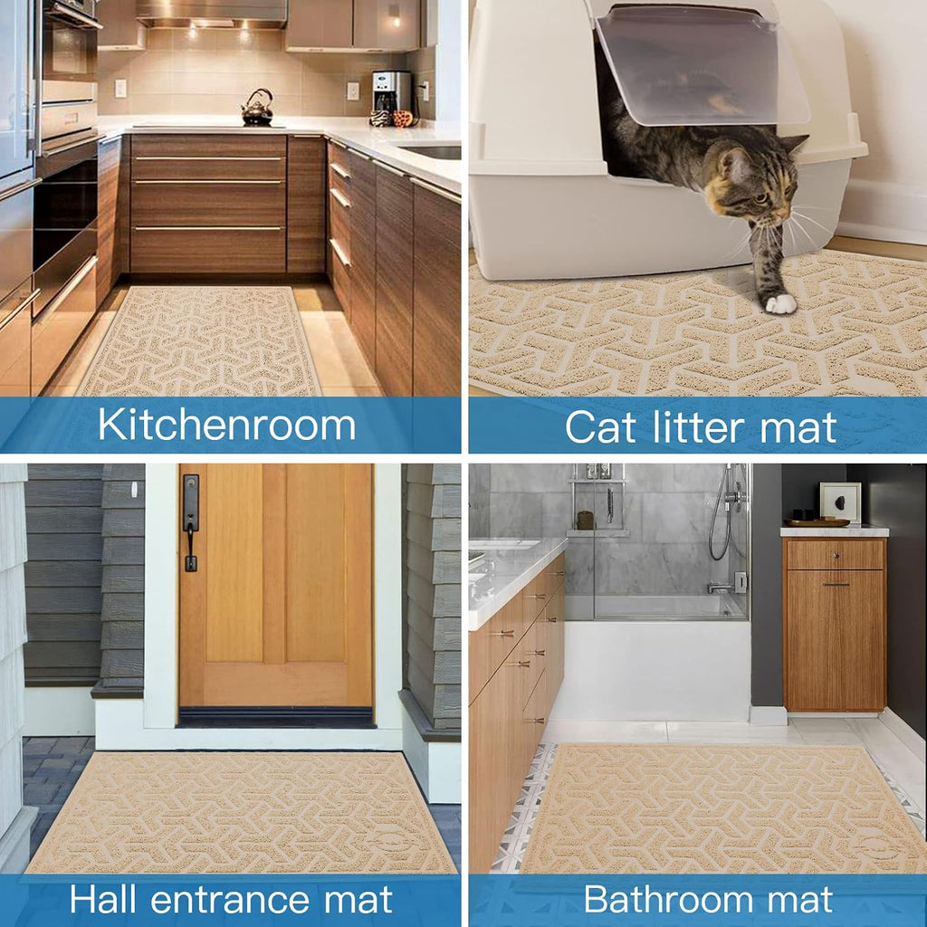 UPSKY Waterproof Cat Litter Mat Large 35" x 24" Soft on Kitty Paws, Beige | Litter Box Mat, Cat Litter Mat Litter Trapping Mat, Waterproof Scatter Control, For Indoor Cats, Easy to Clean