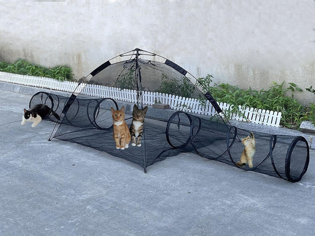 3 in 1 Portable Cat Playpen Outdoor Enclosures-Pop-uped Visual Net Pet Play Tent Tunnels Compound House for Cat Puppy Rabbit Small Animals-Large