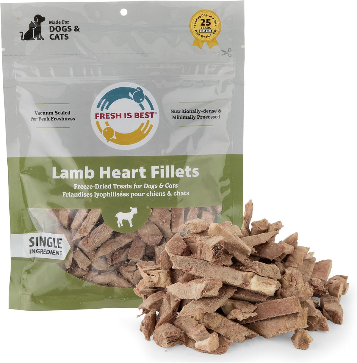 Fresh Is Best Lamb Heart Bites Freeze Dried Dog Treats – Raw Freeze Dried Treats for Dogs & Cats in Resealable Zipper Bag – High-Protein Single Ingredient – Made in the USA