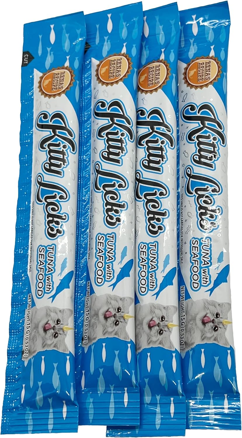 Rena's Recipe Kitty Licks Tuna Barrel (60 Tubes) 4 Flavors X 15 Tubes Lickable Cream Cat Treats