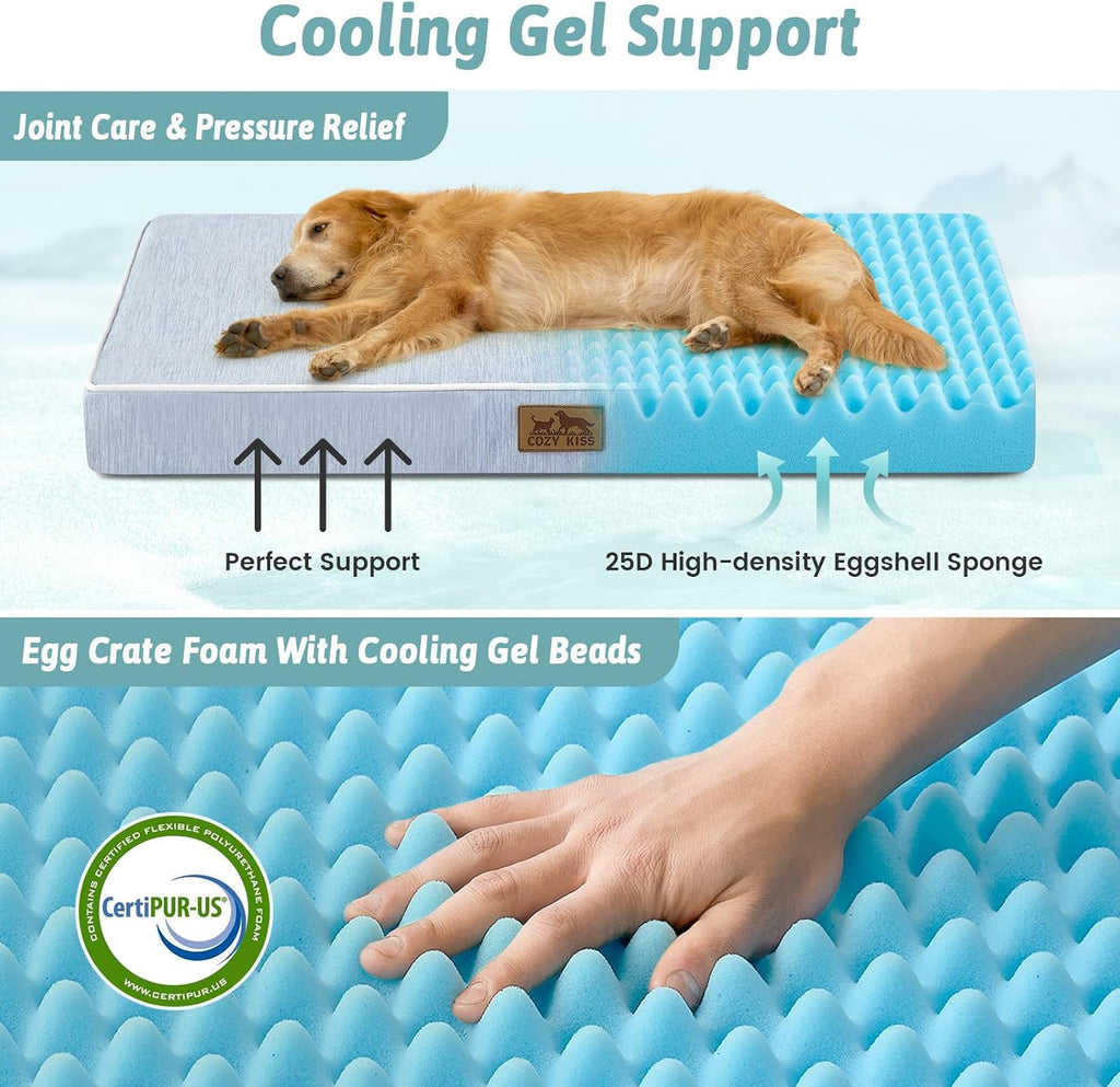 COZY KISS Cooling Orthopedic Dog Bed, Q-Max>0.5, Waterproof Lining, 36x27in