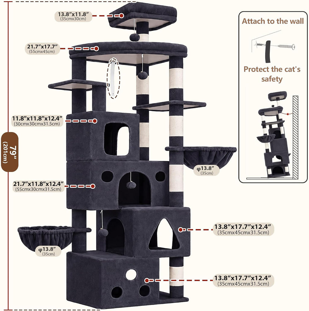 Gitelsnour 78.7'' Cat Tree Tower, 4 Cat Condos for Mutiple Cats, GCT809G