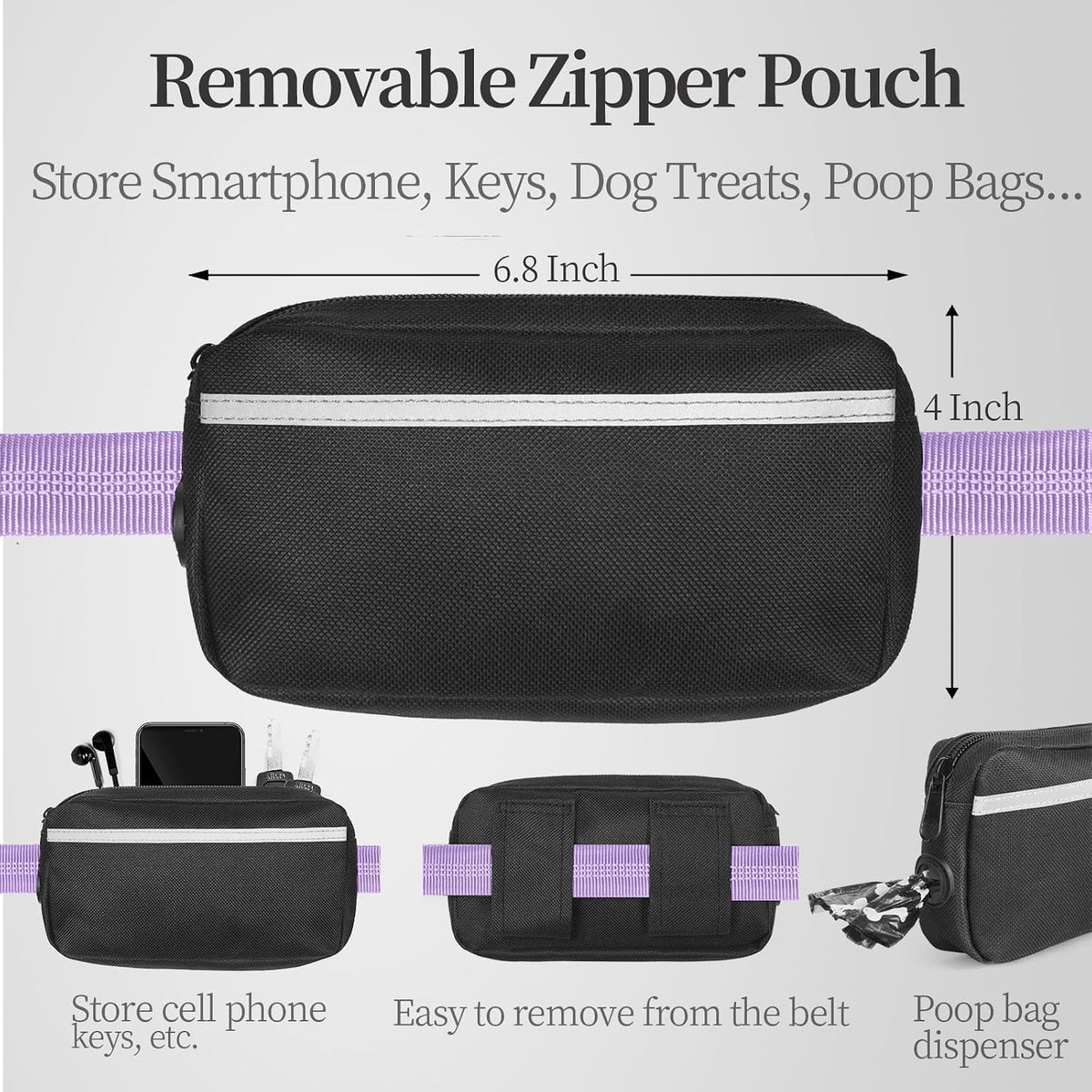 iYoShop Hands Free Dog Leash with Zipper Pouch, Large, 25-120 lbs, Lavender