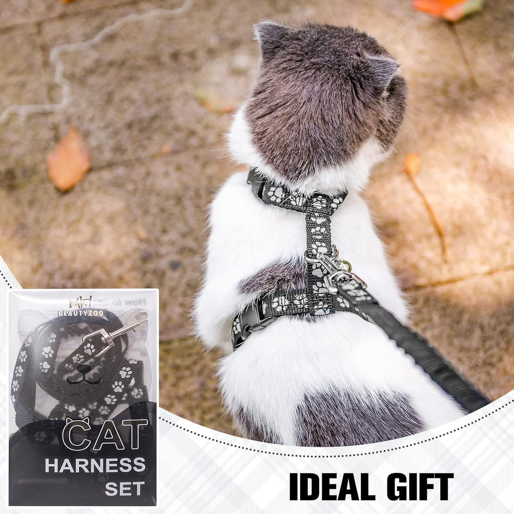 BEAUTYZOO Cat Harness and Leash Set, Escape Proof for Walking Travel, Black