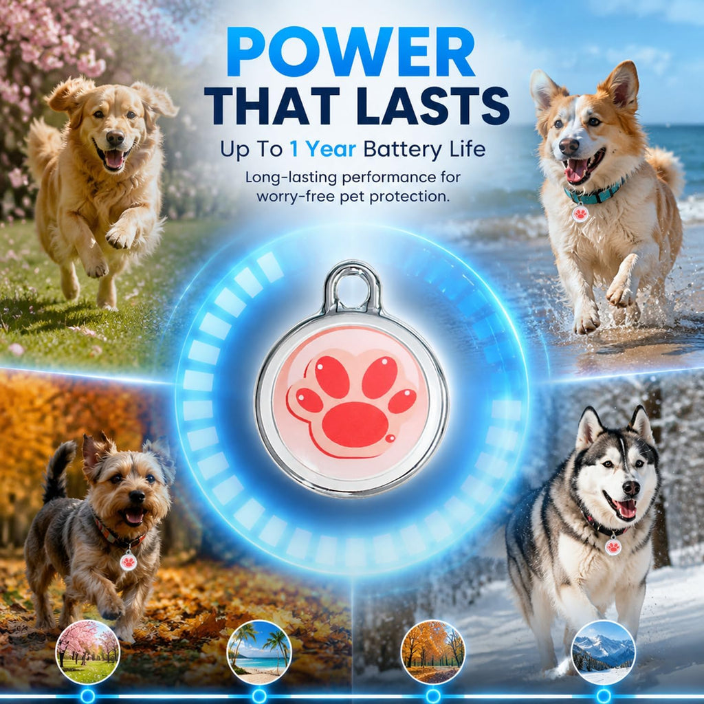 GPS Tracker for Dogs, Smart Pet Tracker Collar, Real-Time Location Tracking, Pet Location Tracker, No Monthly Fee, No SIM Card, IP68 Waterproof, History Log, Audible Alerts, iOS & Android Compatible