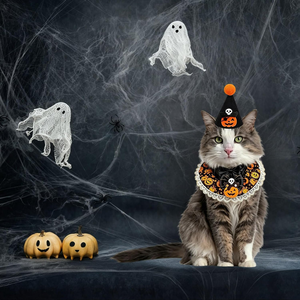 Cat Halloween Pumpkin Costume Set, Funny Halloween Outfit for Cats & Puppy