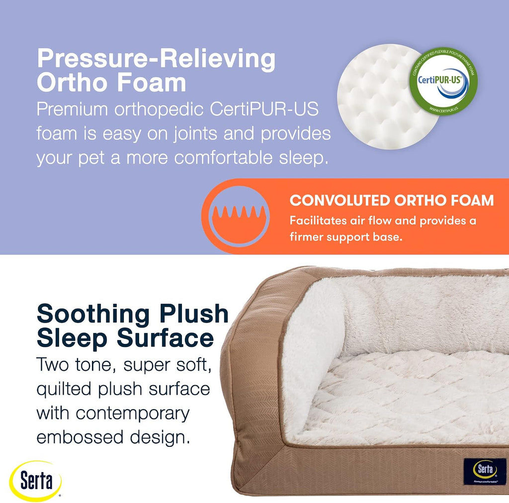 Serta Orthopedic Quilted Couch Dog Bed for Pets, Desert Sand (X-Large)