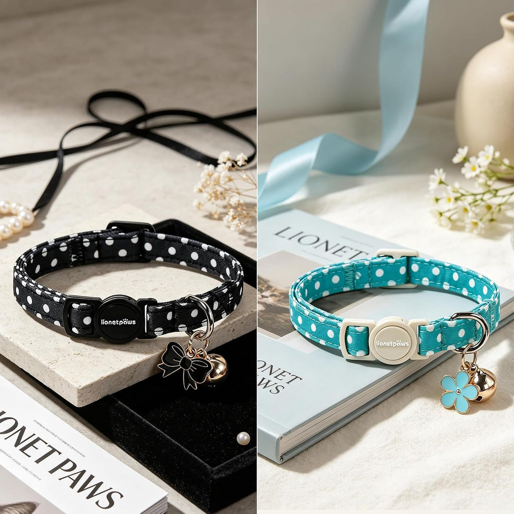 lionet paws 2 Pack Cat Collar Breakaway with Bells-Black & Teal