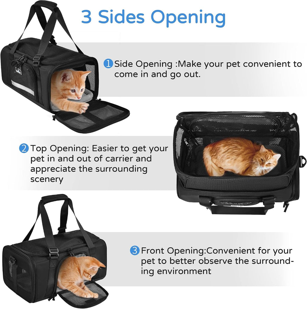 Wakytu Airline Approved Pet Carrier, Collapsible Cat Carrier, Expandable Dog Carrier, 900D High Density Oxford Cloth, Wear-Resisting, Anti Tearing, Safety Lock Zipper, Reflective Tape
