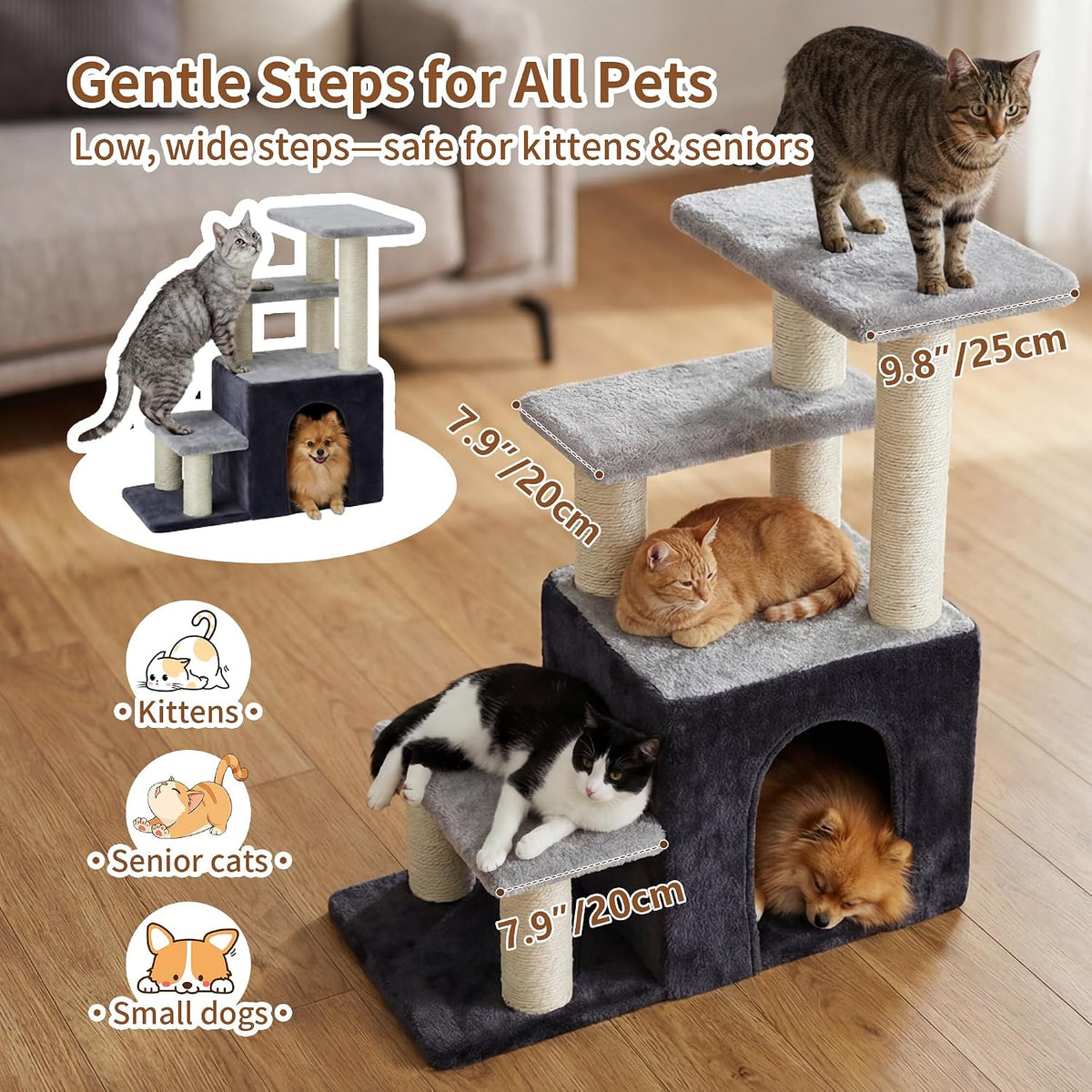 Heybly Cat Scratching Post, Pet Steps for Indoor Cats and Dogs, HSP002SGW