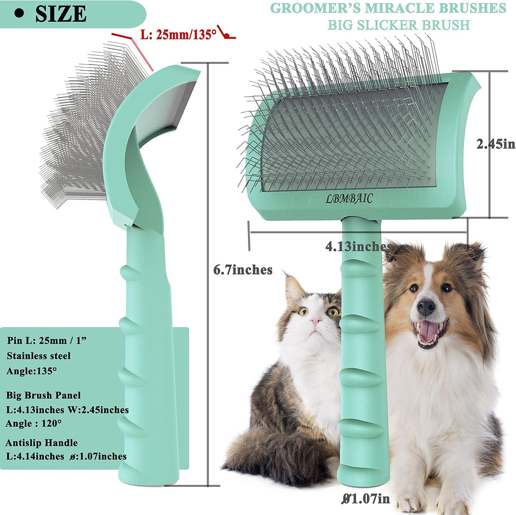 Dog Slicker Bursh for Goldendoodles Toy Poodles Fluff Shedding. | Soft Bristles,Curved Brushes for Dogs Cats,Thick Long Curly Hair Fluffy Matted Hair,Remove Tangles,Mats,Knots,Loose Fur.25mm. 
